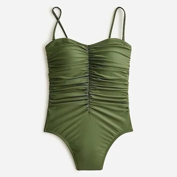 J.Crew Olive Green Ruched On Piece Swimsuit 14 - Picture 2 of 13